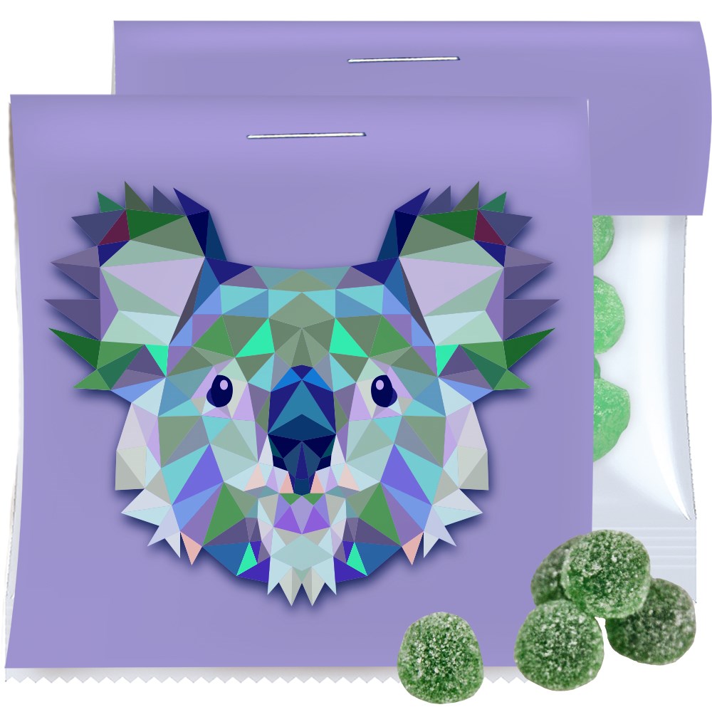Product Image for Eukalyptus Menthol Fruchtgummi mit Gelatine, ca. 30g, Express Maxi-Tüte mit Werbereiter